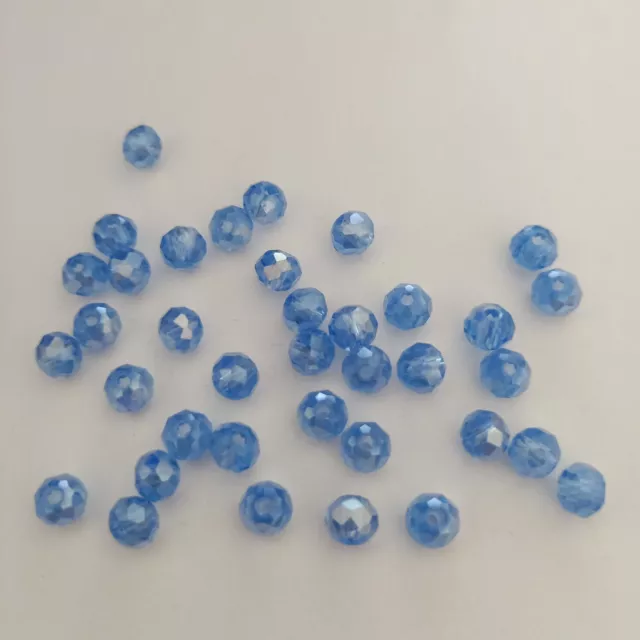 48pc 6mm Light Blue AB Rondelle Glass Crystal Beads Sapphire AUS Free Postage