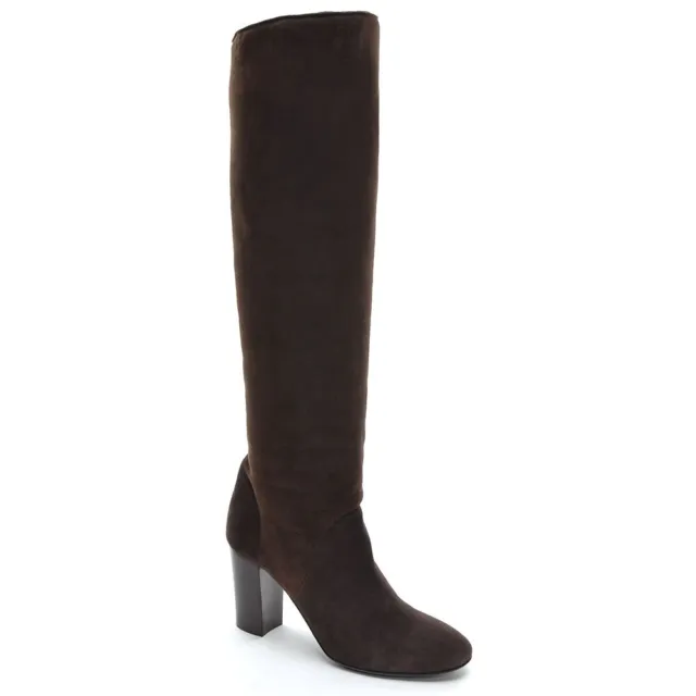 Ladies Lanvin Shearling Lined Knee Boots 38.5 / 8 Brown Suede High Heels Shoes