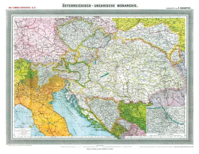 Hist. Karte: ÖSTERREICHISCH-UNGARISCHE MONARCHIE,  um 1908 (gerollt), Handt ...