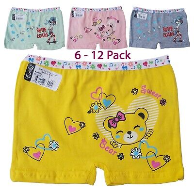 6 - 12 Pack Girls Boxer Shorts Quality 100% Cotton Kids Colourful Comfort Trunk