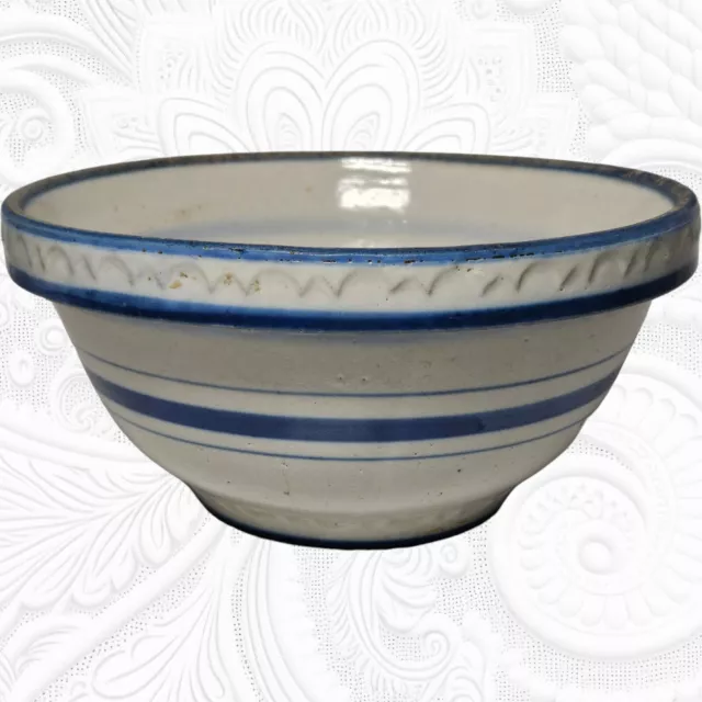 Robinson Ransbottom Pottery Stoneware Mixing Bowl Blue Stripes Glazed North Star