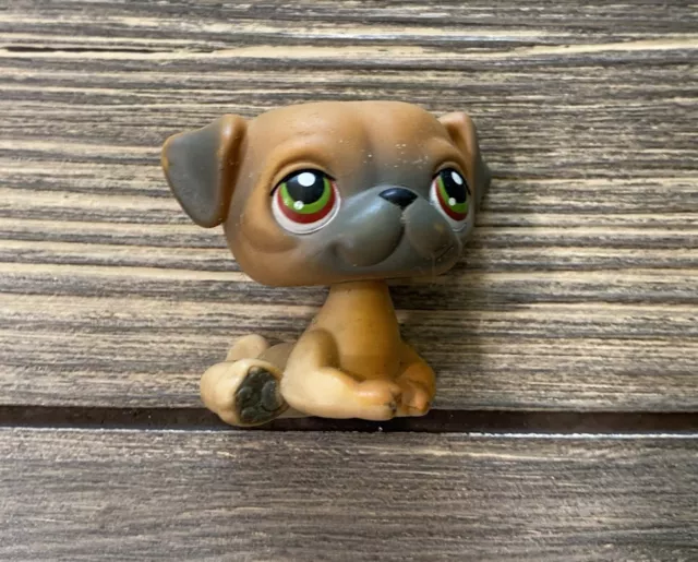 Littlest Pet Shop 2004 Bulldog Puppy Dog Tan Dark Gray Accents Toy
