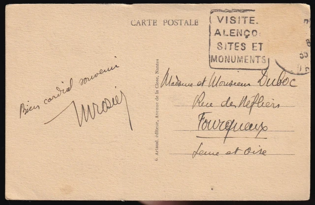 Alençon 61 Église Notre Dame CPA Écrite DUBOC rue des Néfliers Fourqueux en 1935 2