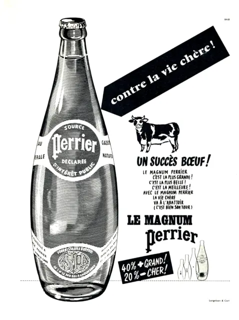 publicité Advertising  1022  1959  Perrier  magnum eau minérale contre vie chère