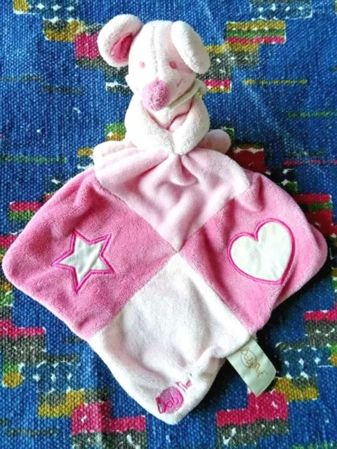 Wp/  Doudou Mouchoir Baby Nat Souris Rose Etoile Coeur Blanc Exc Etat