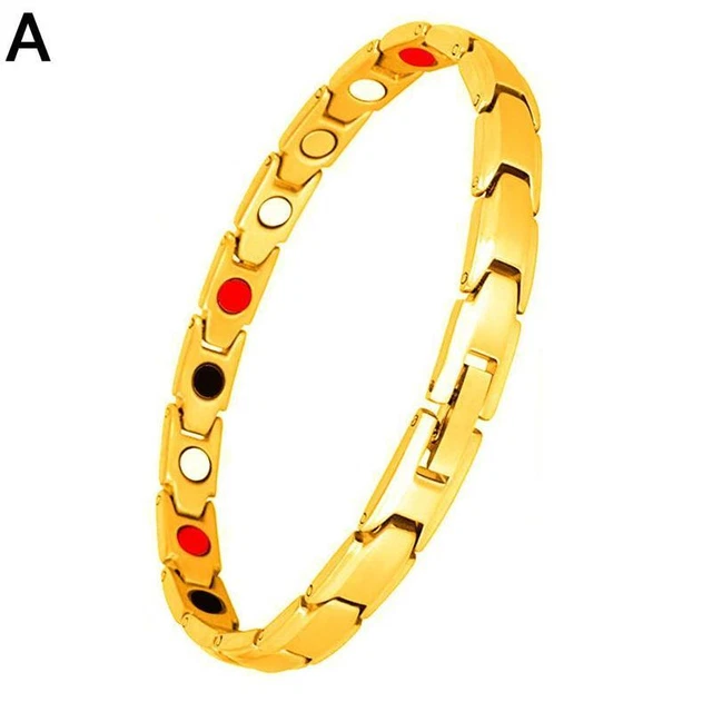 Gold Magnetic Bracelet Healing Therapy For Men Arthritis Relief Weight Pain Los