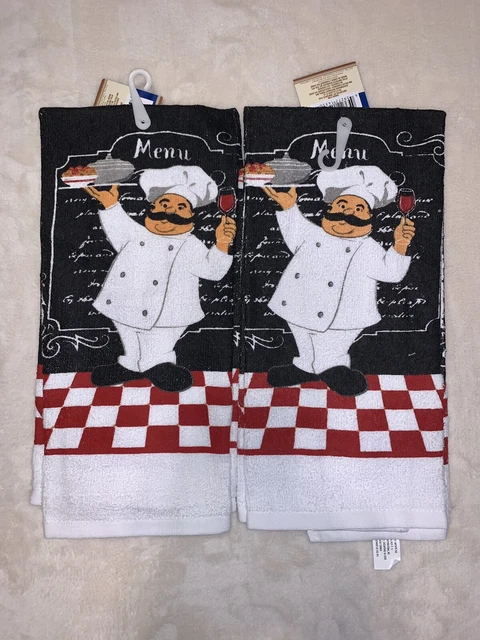 Juego de 2 toallas de cocina de espagueti de vino Home Collection Chef 15""x25"" nuevas