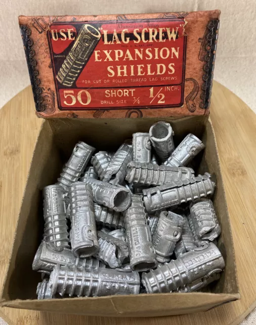 Original Box Vintage Short 1/2" Aluminum Lag Screw Expansion Shields (x37) Lot!