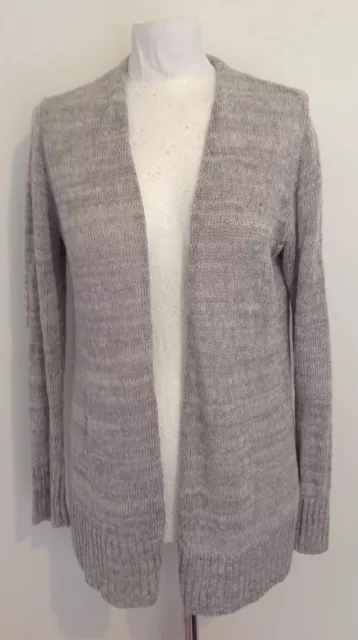 EILEEN FISHER - 100 % Bio Leinen grau und elfenbeinfarben Strickjacke Größe XS