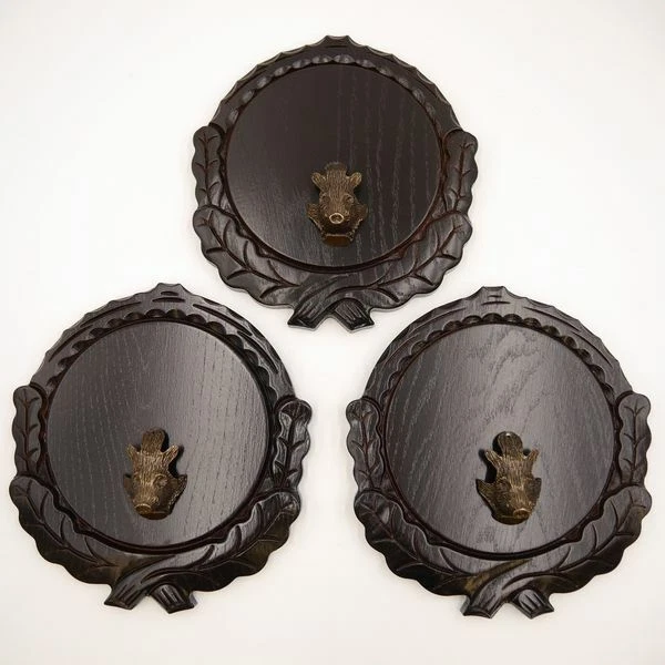 3 Pieza Keilerschilder Tallado Oscuro Af 16 CM Con 3 X Jabalí Cabeza Portada