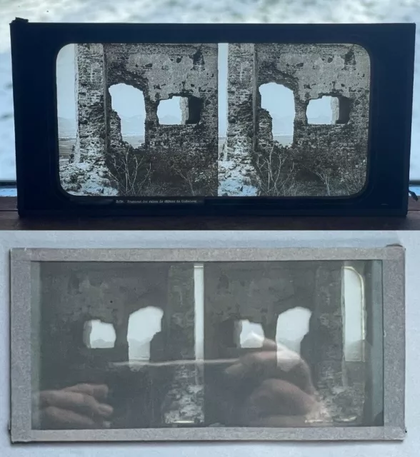 19th c. French Glass Stereoview Image Ruins at a Chateau in Gotesburg, Sweden