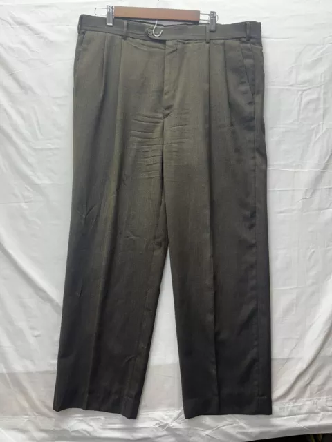 Berle Pants Mens 38 Brown Plaid Wool Slacks Business Casual Golf Trousers