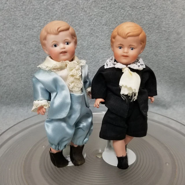 7" artist antique reproduction all bisque German School Boy Doll LOT
