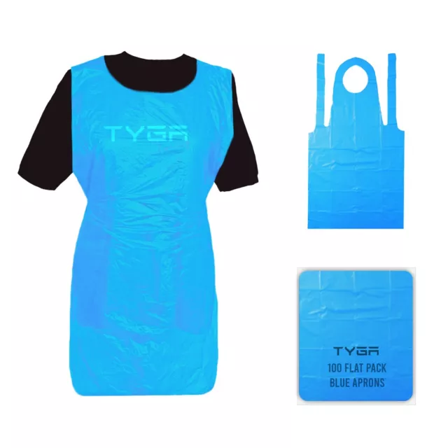TYGA Store | Polythene Aprons - 100 Disposable Blue Flat Pack, Waterproof Aprons