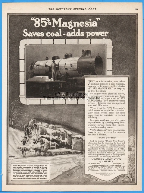 1920 Magnesia Assoc Of America Steam Locomotive Construction Railroad Train Ad