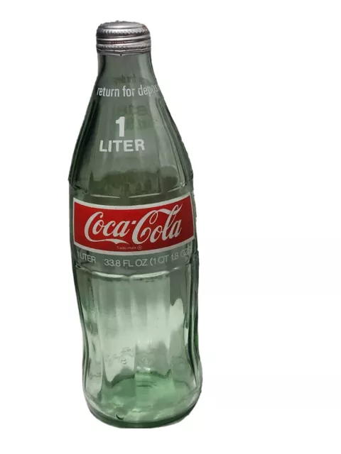 Coca Cola COKE 1 Liter 33.8oz Vintage Glass Bottle with cap Soda 1L