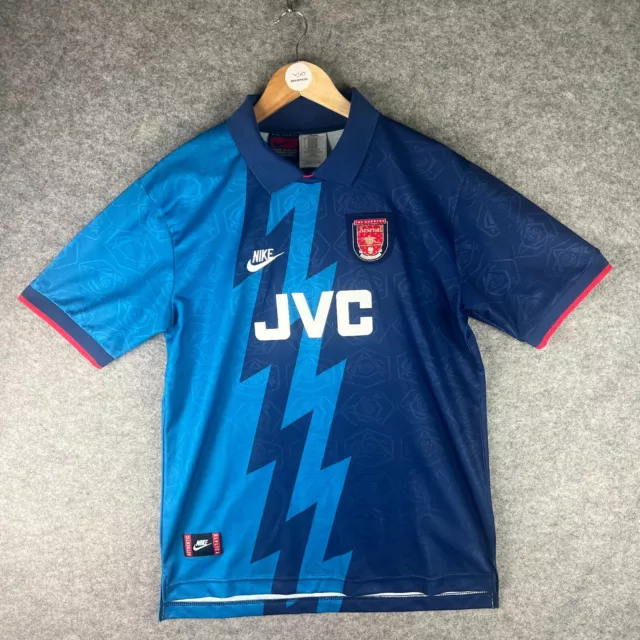 Arsenal Football Shirt Mens Large Blue Away Bergkamp #10 Nike 95/96 Original JVC