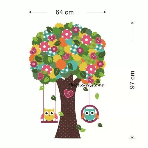 Colourful Flower Tree Owl Swing Wall Sticker Art Decal Nursery Kids Decor