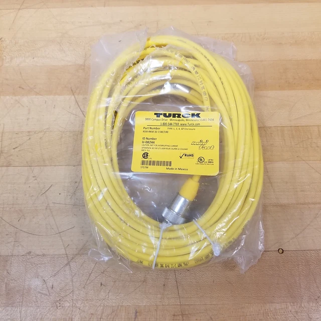 Turck RSM RKM 30-15M/S90 Cordset, 7/8" 3 Pin Male To Female, 15 Meters U-08244