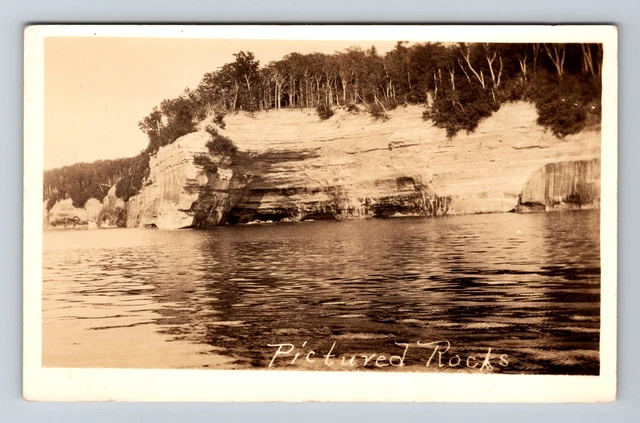 Munising MI-Michigan, RPPC Pictured Rocks, Real Photo Vintage Postcard
