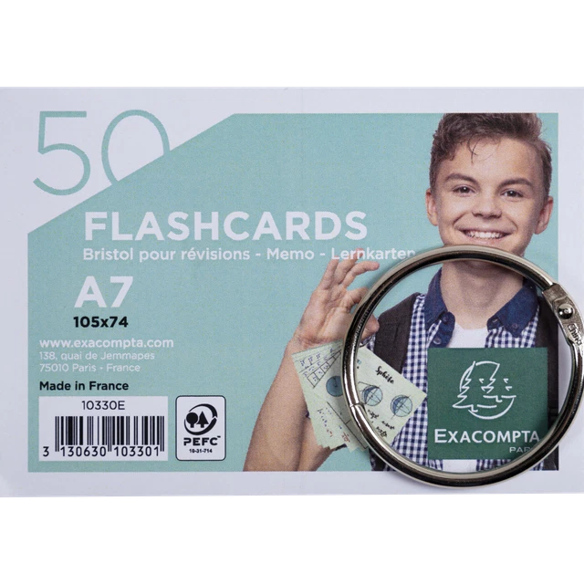 Exacompta 19x 50 Flashcards einem Ring eingeschweißt liniert A7 sortiert 10330E