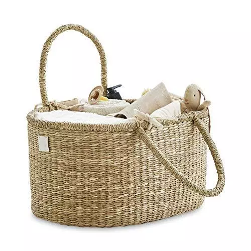 BEBE BASK Baby Diaper Caddy Organizer in Organic Seagrass w Removable Divider