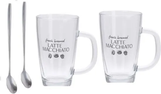 Set of 2 Clear Glass Tall Latte Glasses 300ml Dishwasher Safe Tea Coffee Mugs