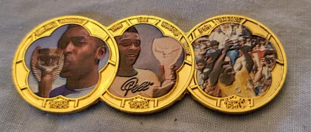 Moneda de Oro Pelé 3 x Ganador de la Copa del Mundo Brasil Firmada Leyenda Messi Mbappé Alemán Antiguo