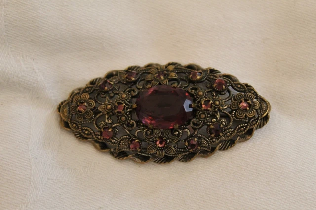 Broche Vintage Strass Et Verre – Doré – Années 1950 – Sans Marque – Occasion