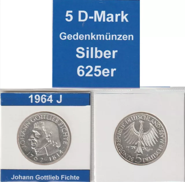 BRD 5 DM Gedenkmünzen - 1964 J - Fichte - Silber 625er