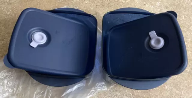 2 Tupperware Vent ‘N Serve Set Square Microwave Freezer Indigo Blue 2.5 cup 4.25