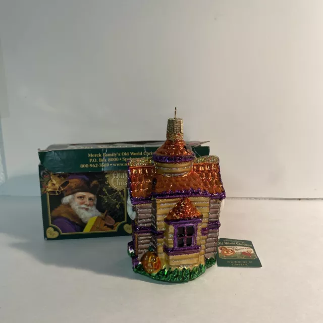 Old World Christmas Haunted House Halloween Glass Ornament With Ghost Pumpkin