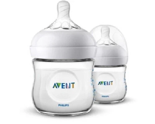 Philips Avent Natural Baby Bottles 4 oz SCF010/27 Clear 2 wide-neck 0m 2PK