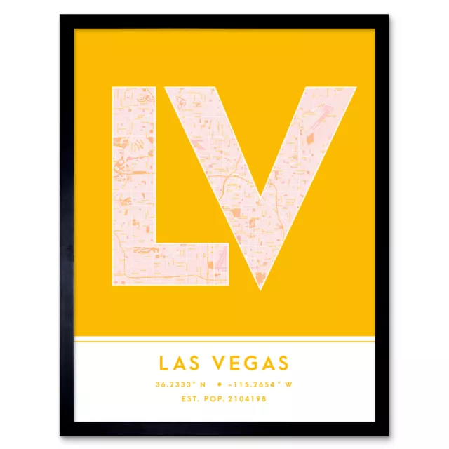 Las Vegas Nevada United States City Map Typography Framed Wall Art Print 12x16