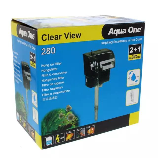 280 Clearview Hang On Filter 300 L/Hr 11527 Fish Tank Aquarium Aqua One