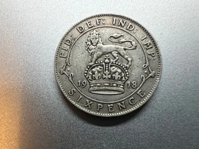 1918 King George V Sixpence 6d Great Condition 2.7g Sterling Silver