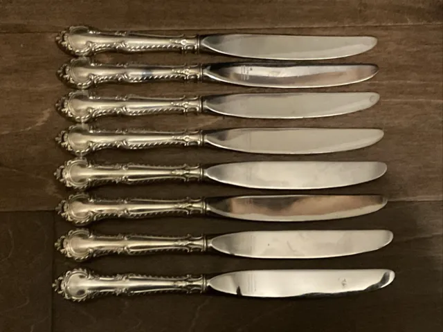 Set Of 8 Gorham Sterling Silver English Gadroon Knives 20 Oz Total Weight.