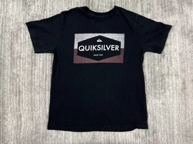 Quicksilver Shirt Youth Medium Black Casual Front Logo Cotton