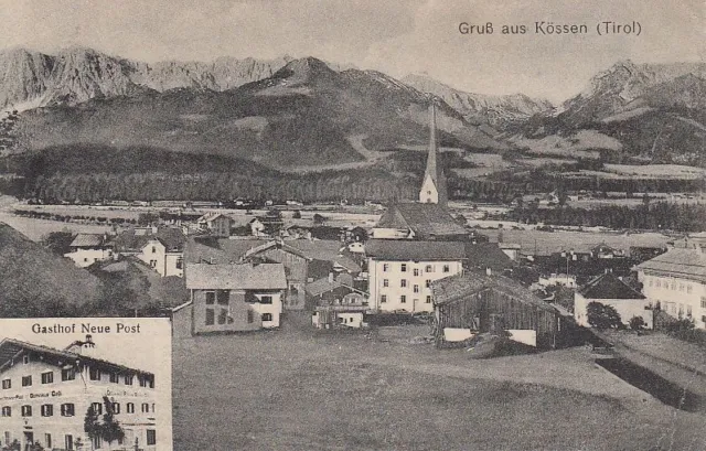 35338/63- Gruß aus Kössen Bezirk Kitzbühel Tirol mit Gasthof Neue Post 1925