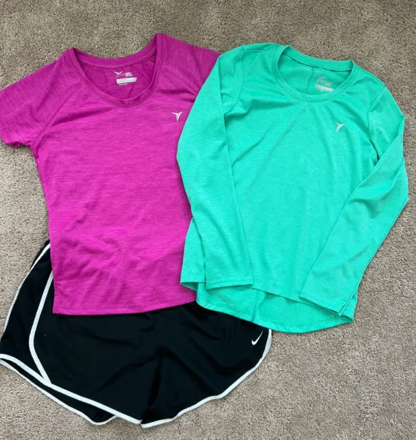 EUC Old Navy Active Girls Sz 10-12 Purple Green Activewear Shirts & Shorts Lot