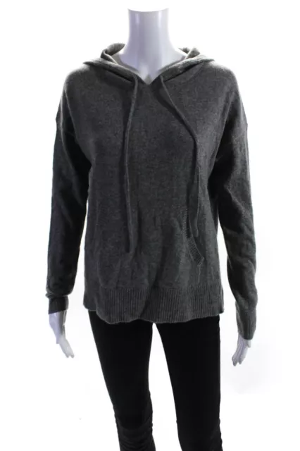 Barneys New York Womens Cashmere Long Sleeve Hooded Pullover Sweater Gray SizeXS