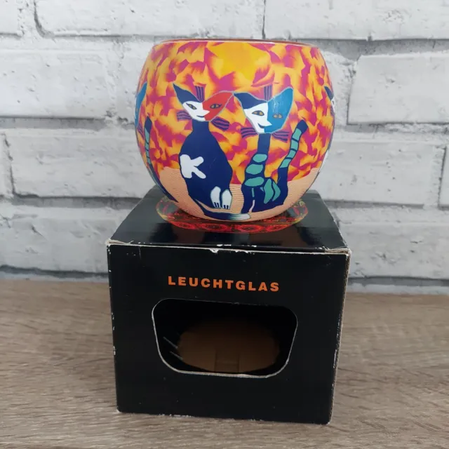 Leuchtglas Cat Hellmann-Versand Tealight Candle Holder German Illuminated Glass