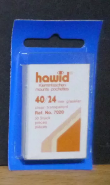 HAWID STAMP MOUNTS CLEAR Pack of 50 Individual 40mm x 24mm - Ref. No. 7020