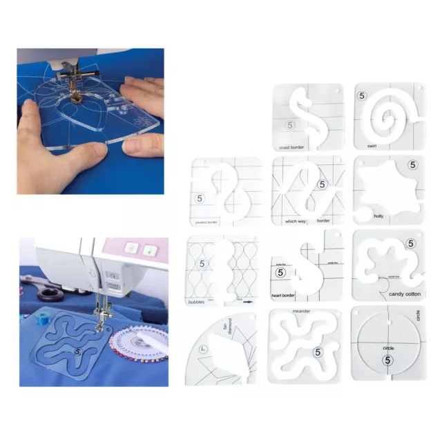 🍅 Free Motion Quilting Template Rulers 11 Set Quilting Ruler  with Quilting