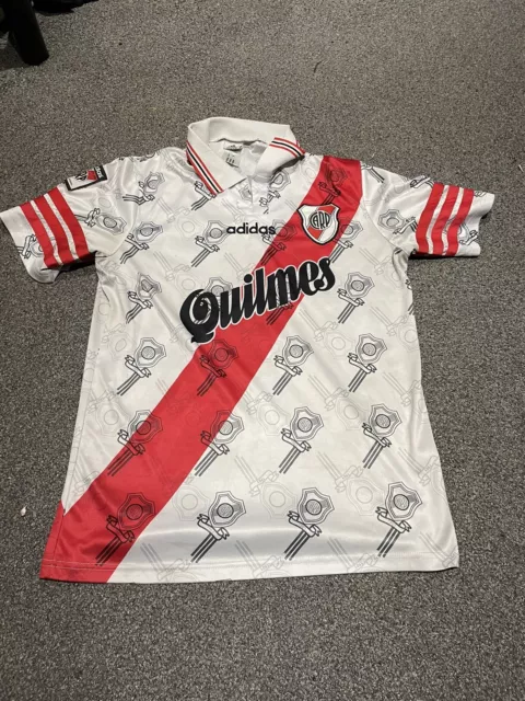 Large - River Plate -  1996 1997 1998 Adidas Football Shirt - Quilmes