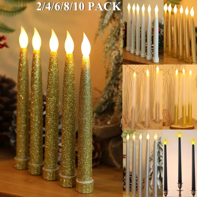 2pcs Flameless LED Taper Candles Light Fake Golden Candle Lights  Decor Battery