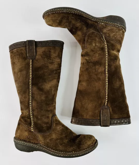 UGG Women's Swell Boot Tall Brown Leather Pull-On Sherpa Sheepskin Size 10