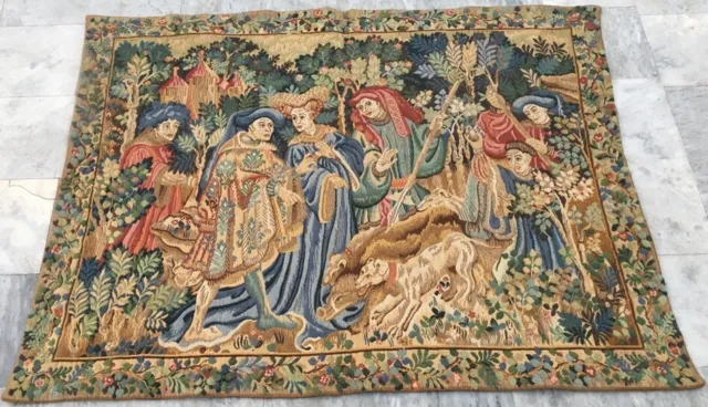 Vintage French Tapestry Medieval Pictorial Wall Decor Tapestry 4x5 ft Free Ship