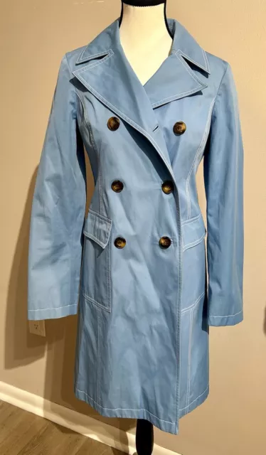 MICHAEL KORS Cotton Blend Double Breast Ocean Blue Trench Coat Womens Size XS