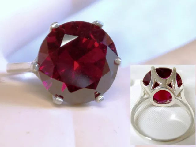 10ct Red Lab Ruby Size 5.25 Ring 925 Sterling Silver USA Made 13mm Round